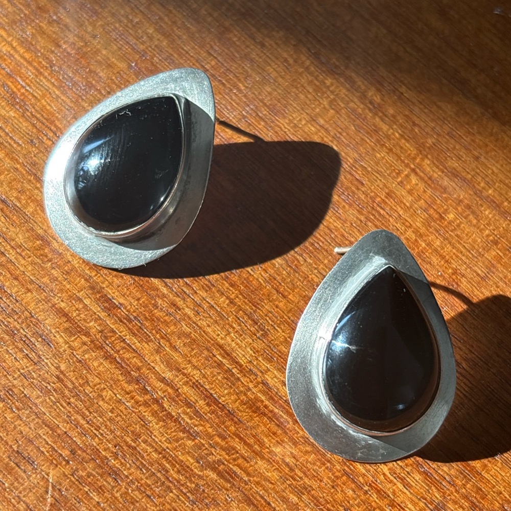 Elegant Sterling Silver and Black Onyx Teardrop Earrings